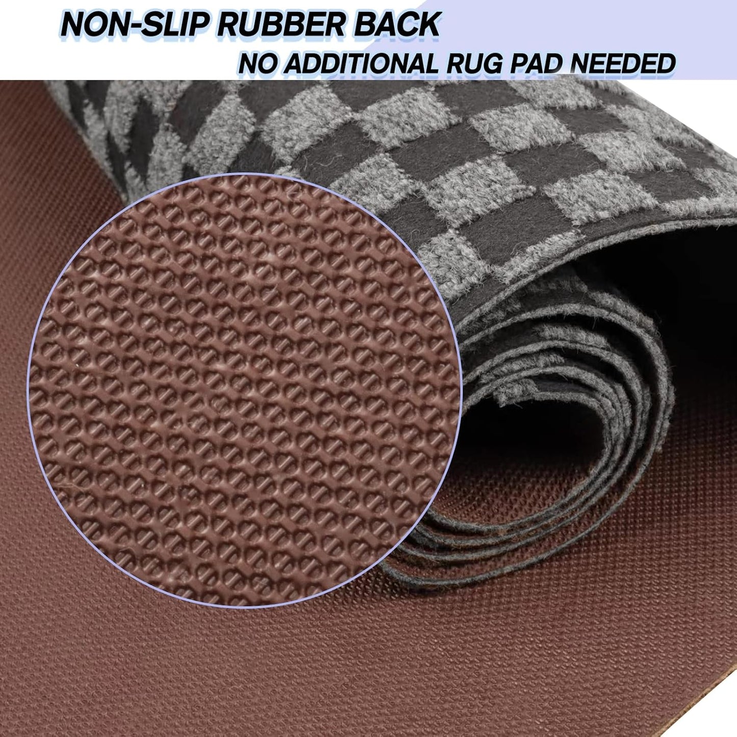 Custom Size Backed Non-Slip Area Rugs Runner, Easy Clean, Waterproof Runner Rugs for Hallway Entryway, Kitchen, Laundry, 2FT x 52FT, Gray Checkered