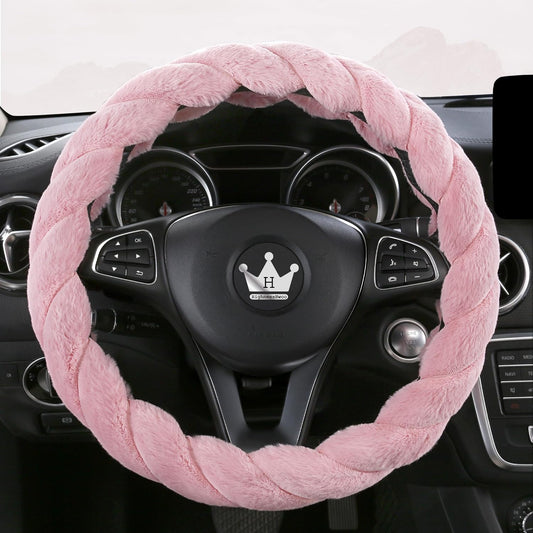 Luxury Fluffy Winter Car Steering Wheel Cover for Women Soft Warm Plush Cute Auto Accessories for Vehicle, Sedan, Universal, Fuzzy, Anti Slip, Pink, Standard Size, 14.75-15.15"