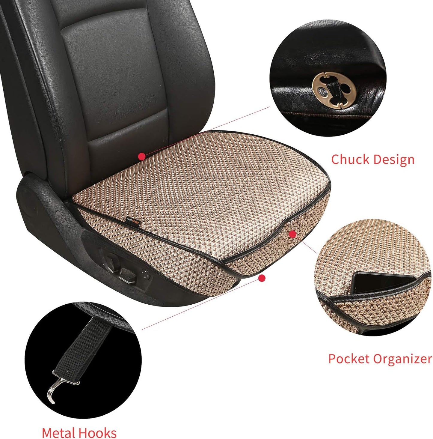 Auto Newer Breathable Universal Four Seasons Car Seat Covers，Luxury Car Seat Cushion ，Protectors for Front Seat Bottoms,Compatible with 95% Vehicles， Fit for Cars Truck SUV (Gold Beige,1PCS)