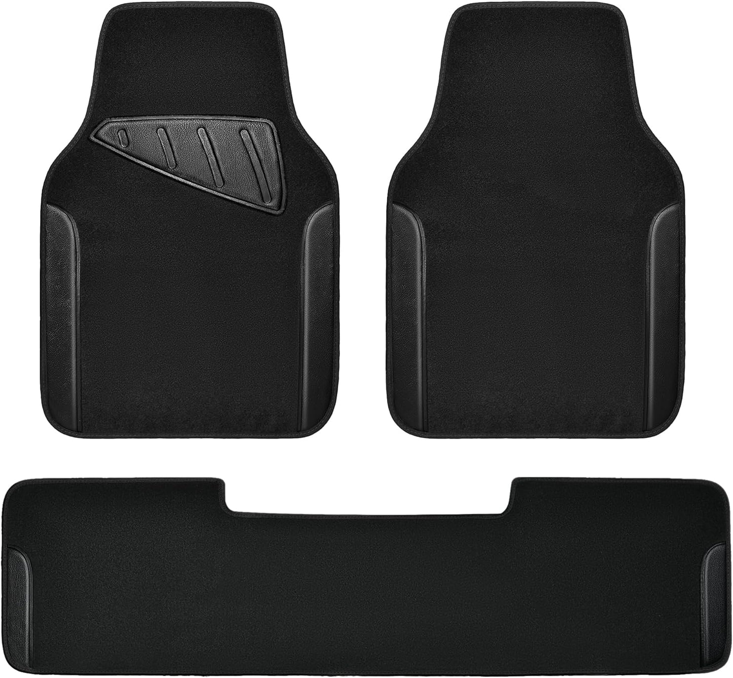 CAR PASS Waterproof Universal Faux Leather 3Pcs Car Floor Mats, Black Car Mats Fit for SUV,Vans,sedans, Trucks,Set of Vehicles Car Carpet with Driver Heel Pad and Anti-Slip Nibs Backing (Black 3Pcs)