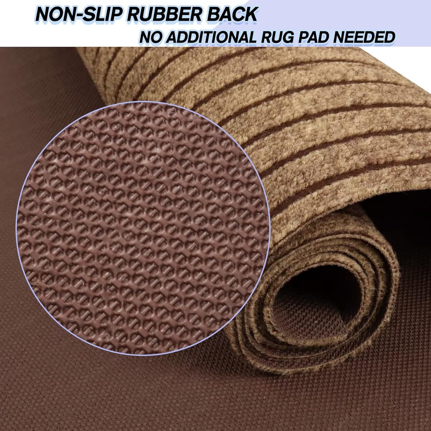 Custom Size Backed Non-Slip Area Rugs Runner, Easy Clean, Waterproof Runner Rugs for Hallway Entryway, Kitchen, Laundry, 2FT x 81FT, Brown Stripe
