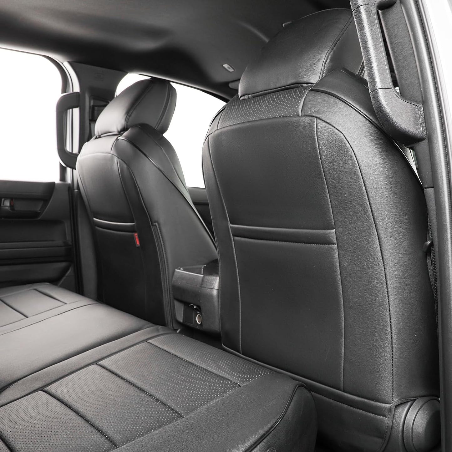 EKR Custom Fit Tacoma Car Seat Covers for Select Toyota Tacoma (Petrol) 2024 2025 Double cab SR,SR5,TRD Sport,TRD Off-Road,Limited -Full Set,Leather(Black)