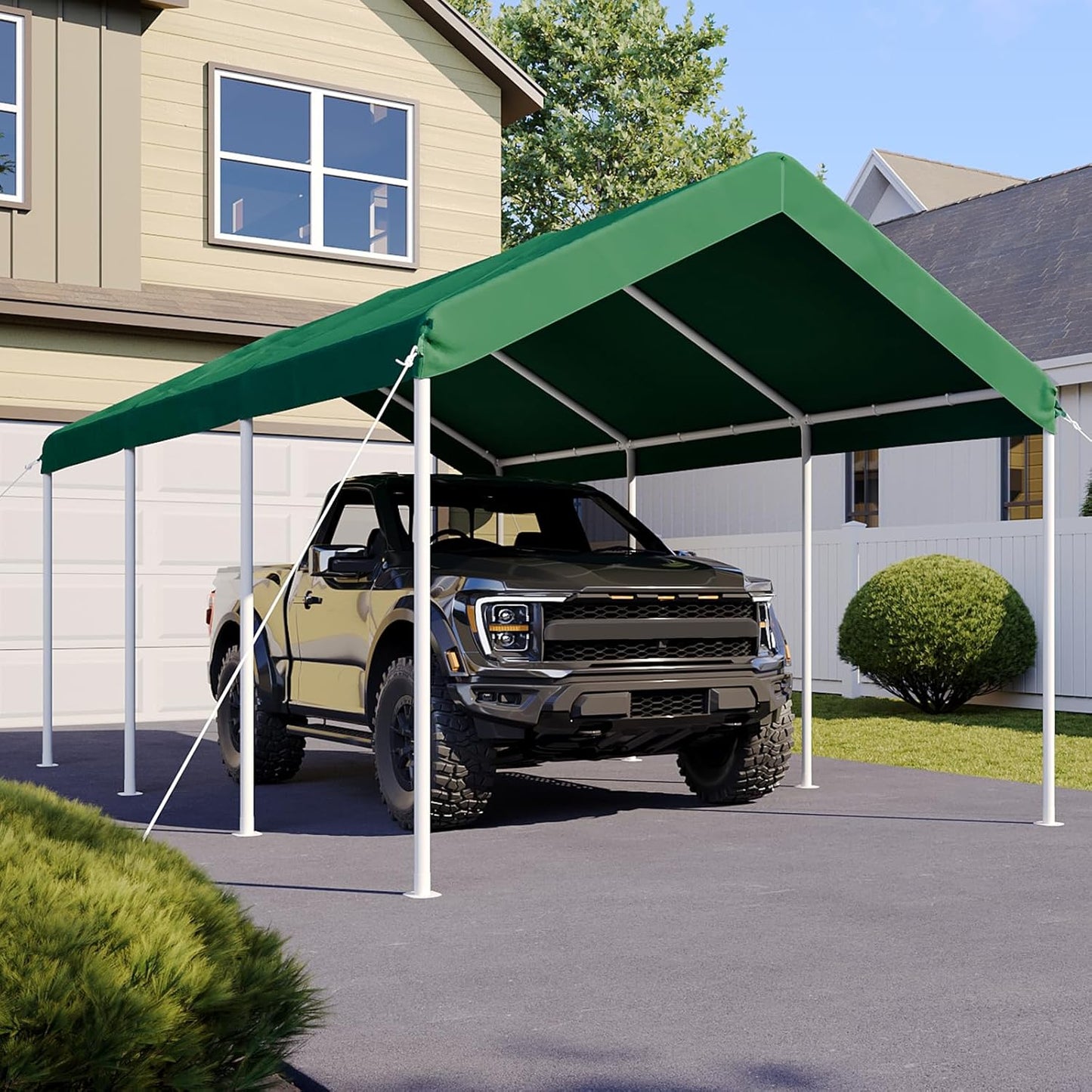 Aoxun 10x20 ft Heavy Duty Carport with Tarp & Wind Resistance Portable Carport Car Tent Outdoor Car Port with Tear Resistant Canopy, No Sidewall - Green