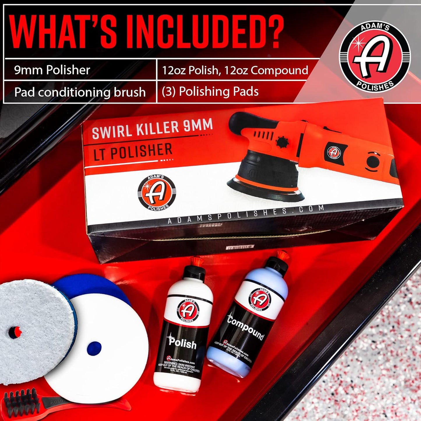 Adam's Polishes 9mm Dual Action Car Polisher (Polishing Kit) - Buffer Car Scratch Remover for Car Detailing | Includes Polish, Compound & Pads