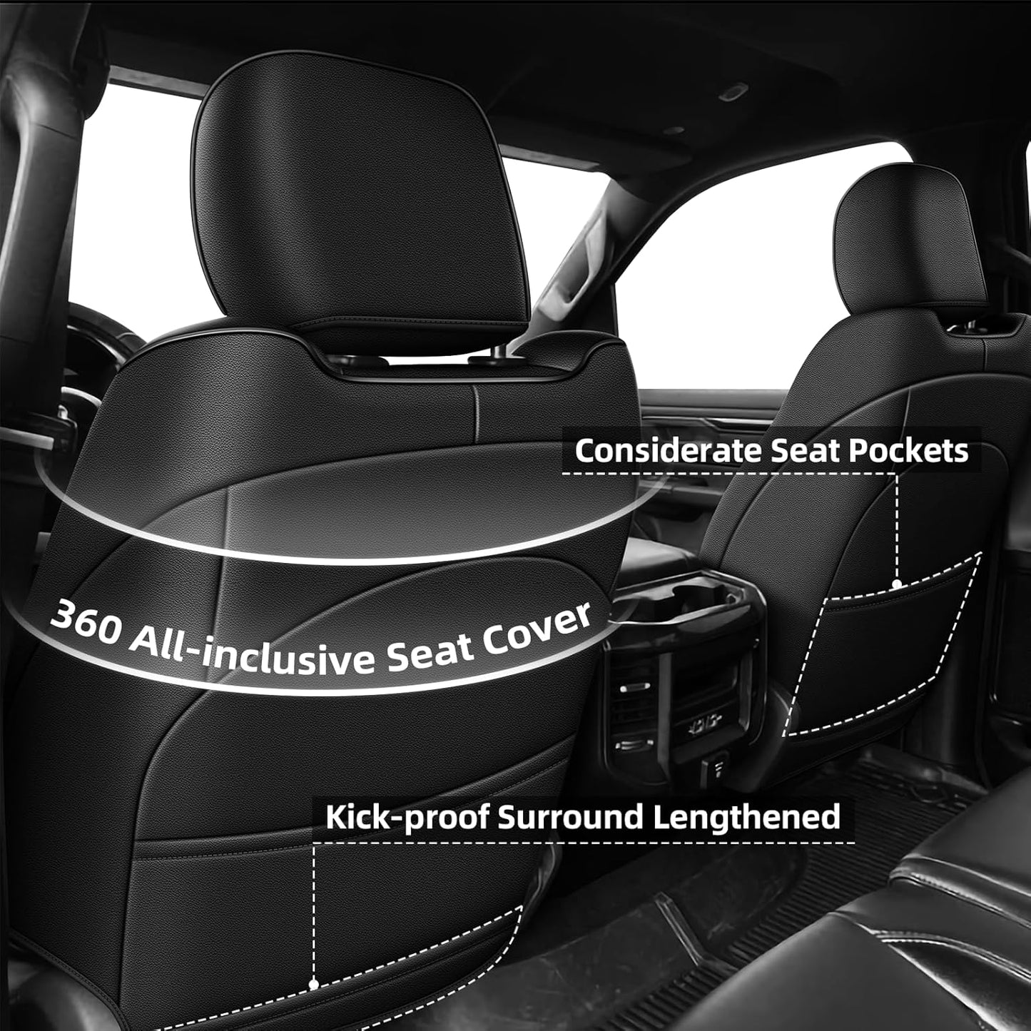 AOMSAZTO Custom Fit Seat Covers for Ram 1500: 2019 2020 2021 2022 2023 2024 2025 Faux Leather Car Seat Covers Full Set Black+Gray