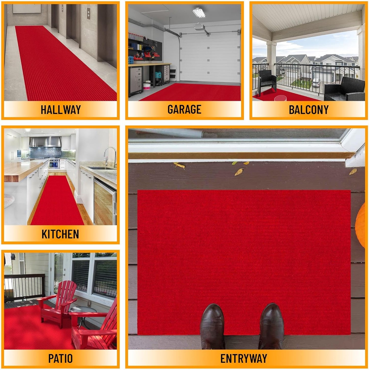 Ottomanson 6'6" x 10' Mud Mat Area Rug Scraper Carpet - Non-Slip, Dirt Trapping for Indoor & Outdoor Use - Ideal for Entryway, Garage, Kitchen, Patio & High-Traffic Areas, Red