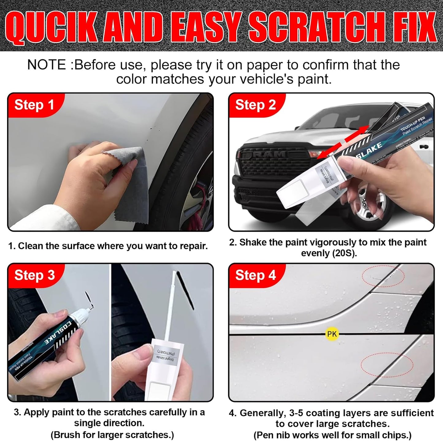 Car Touch Up Paint(Hydro Blue Pearl-Coat(PBJ/MBJ)) for Dodge Ram, Car Paint Scratch Repair Kit, Quick & Easy Solution to Repair, 2 in 1 Scratch Remover Pen with 2PCS Disposable Micro Applicators