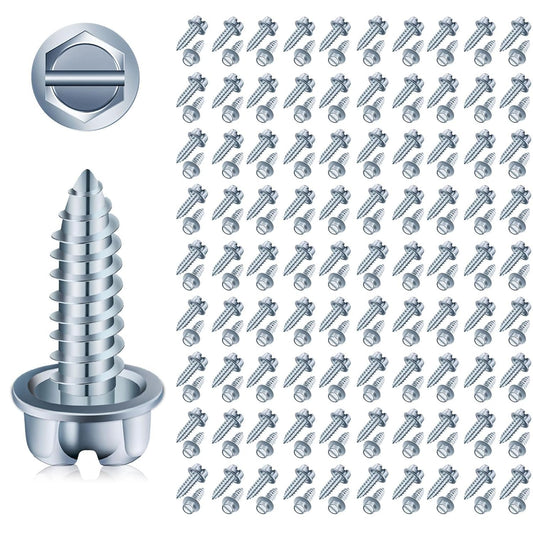 【Upgraded】 100 Pcs License Plate Mounting Screws for Car Dealers #14 x 3/4" Slotted Hex Head License Plate Bolts with Rustproof Finish, Car License Plate Screws for License Plates Frames