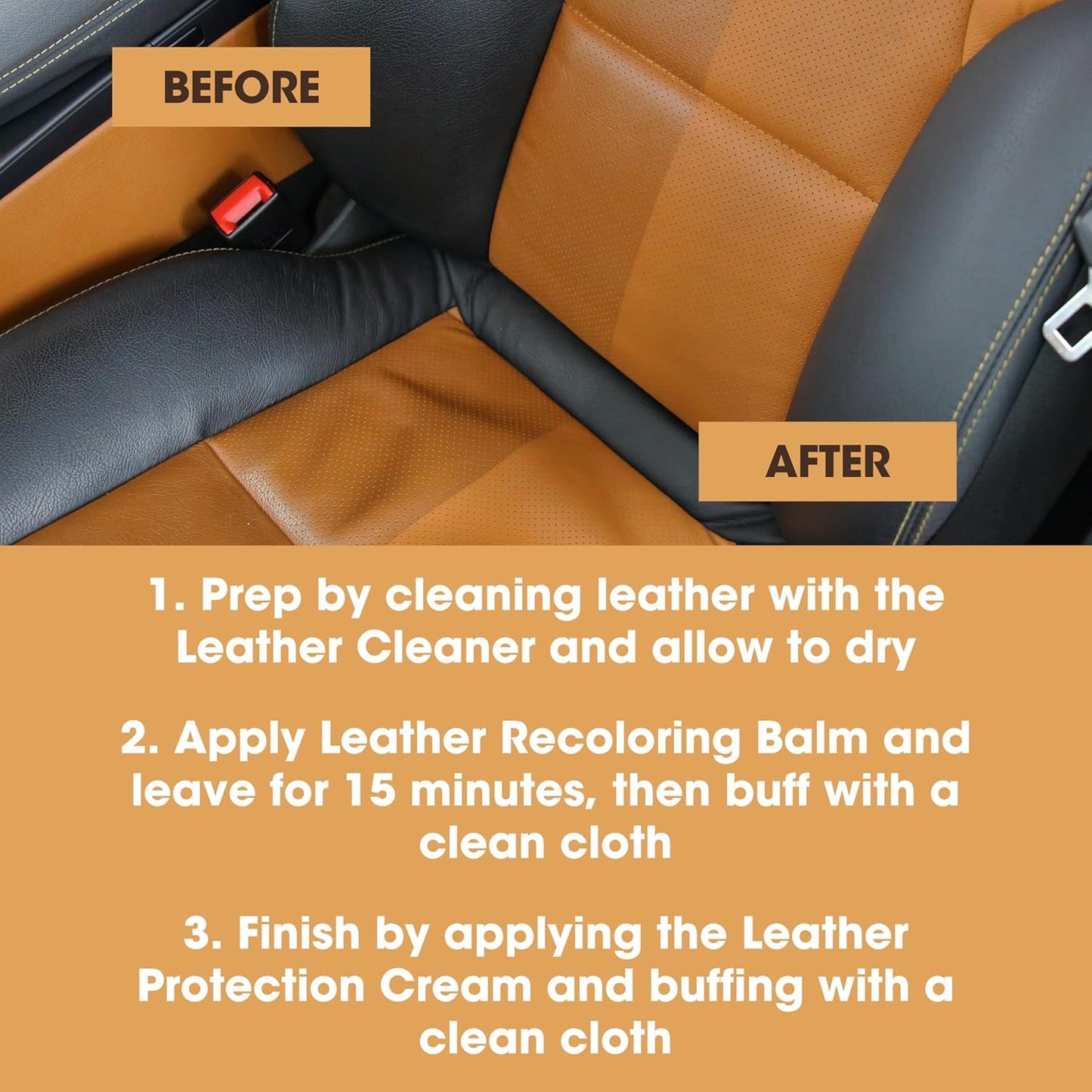 Furniture Clinic Leather Complete Restoration Kit | with Leather Recoloring Balm, Cleaner, 2-in-1 Protection Cream & Conditioner, Sponge, and Cloth | Repair Kit for Furniture (Tan)