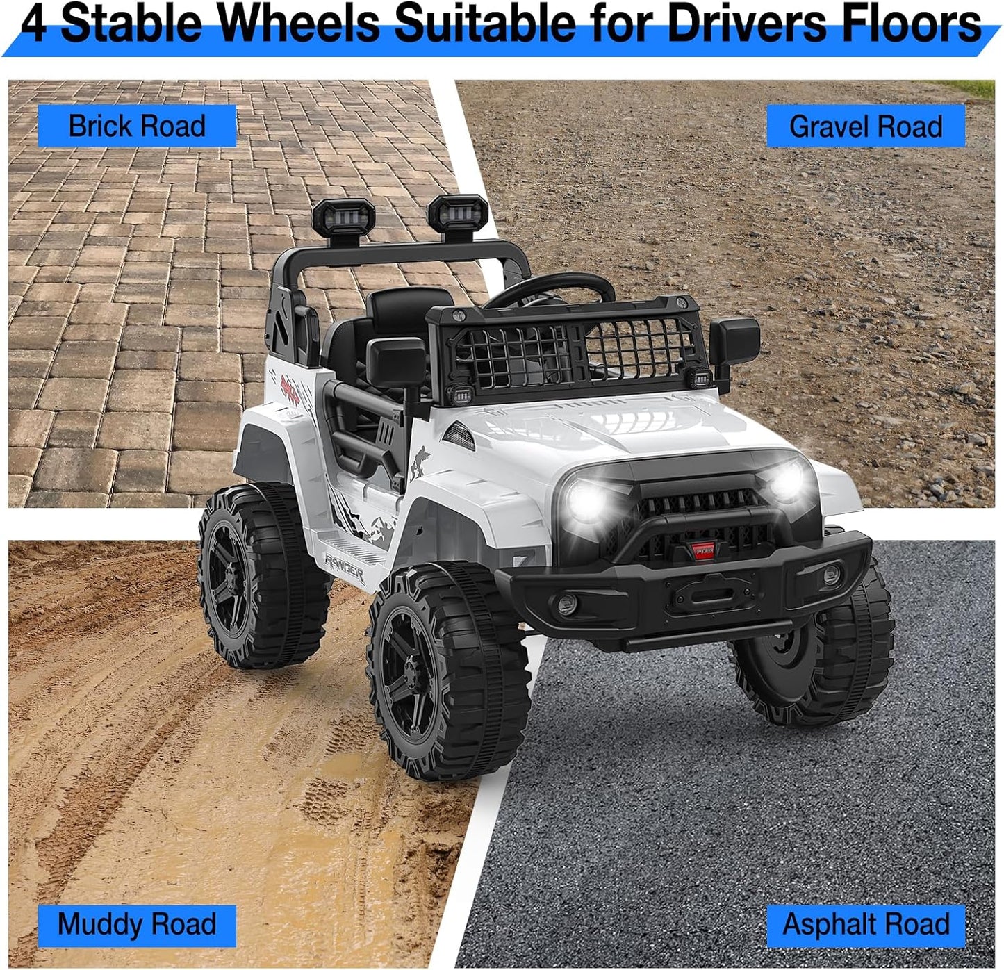 12V Kids Electric Ride On Truck Car w/Parent Remote Control, Spring Suspension, LED Lights & AUX Port | Outdoor Ride Toy for Boys Girls