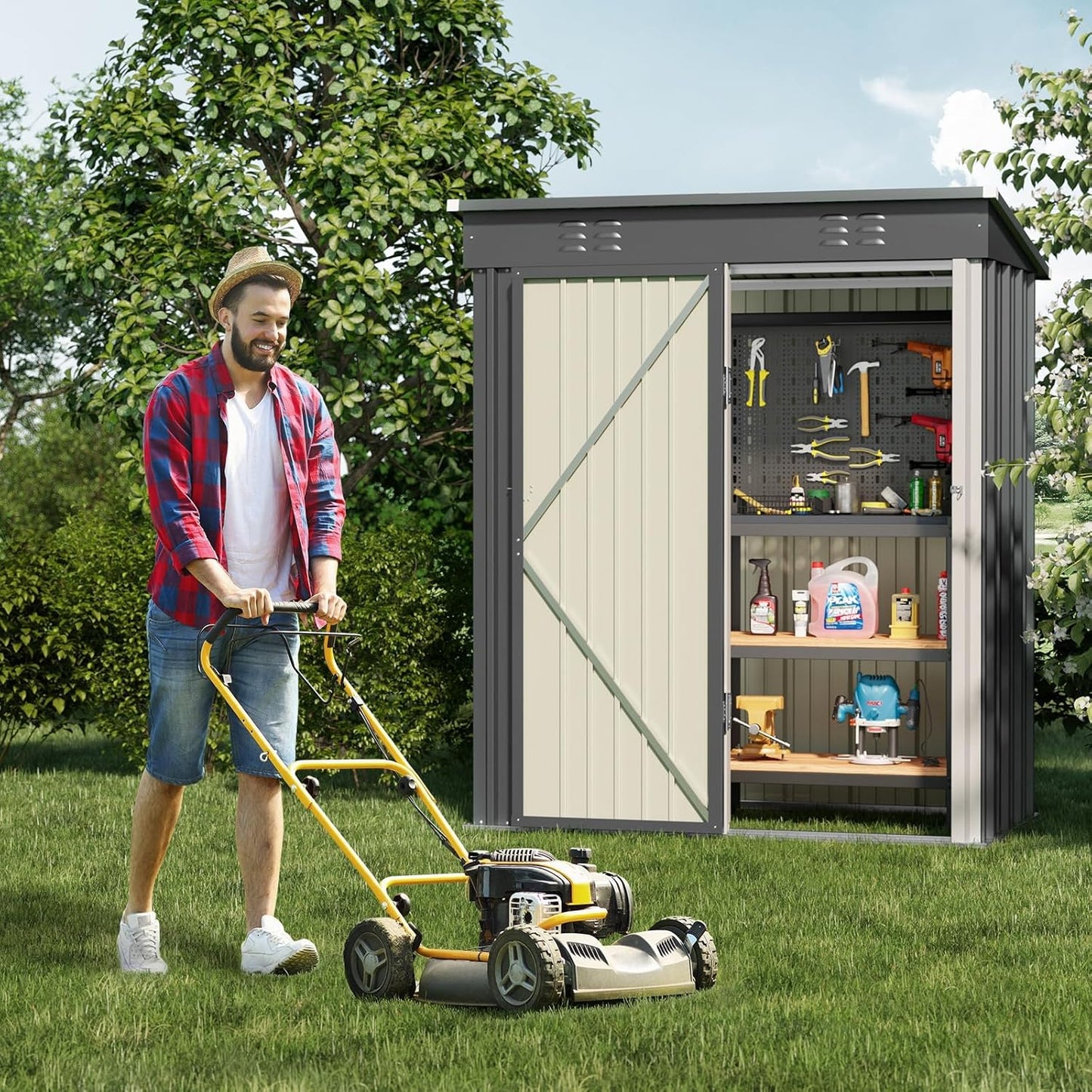 Bealife 5' x 3' Outdoor Storage Shed Clearance, Metal Outdoor Storage Cabinet with Single Lockable Door, Waterproof Tool Shed, Backyard Shed for Garden, Patio and Lawn(Grey)