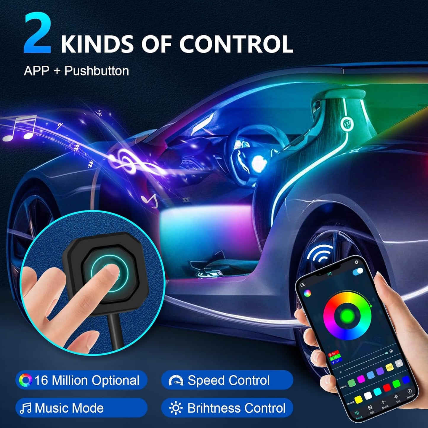 WEBUPAR Dreamcolor Acrylic Interior Lights, 10 in 1 LED Strip Lights with APP Control and 213 Color Modes, Car Accessories Decorative Lights, Neon Ambient Lighting Kits
