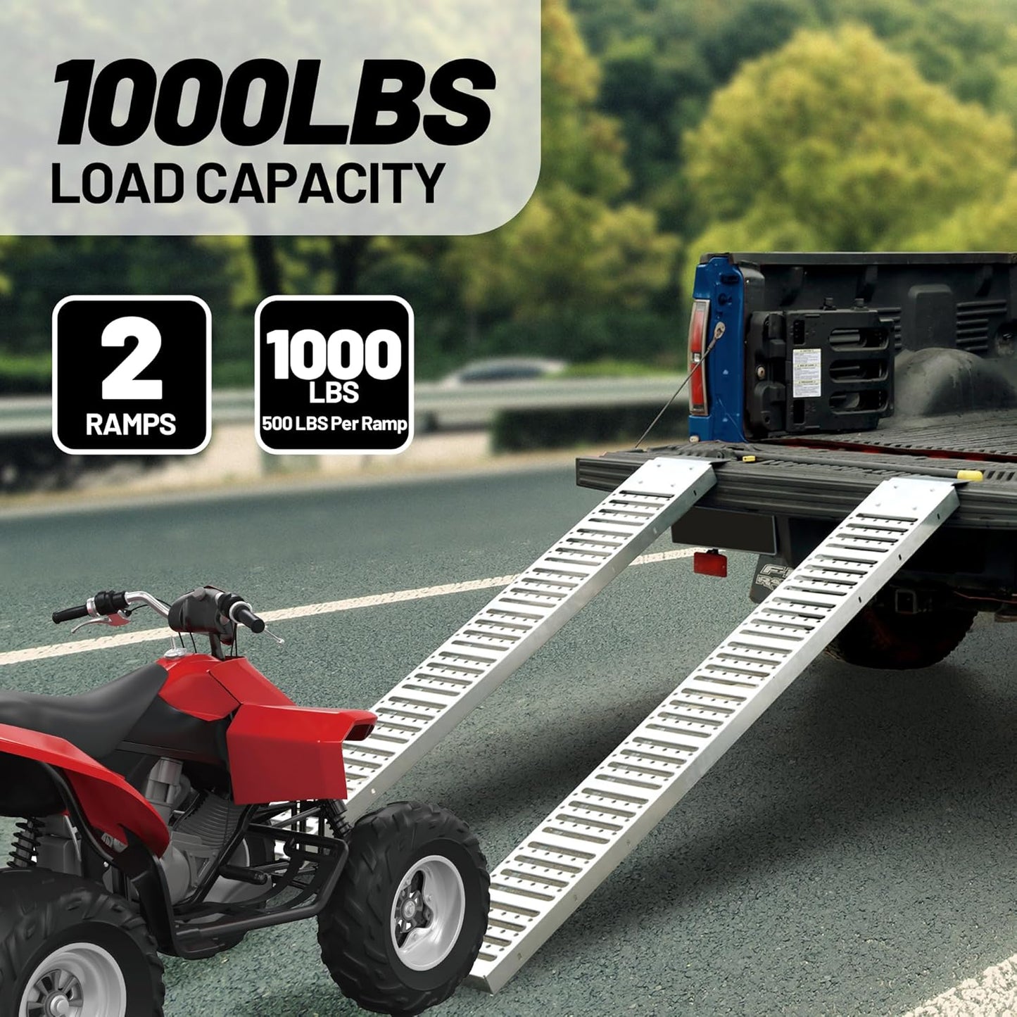 Rockland 72" x 9" Steel Truck Ramps, 1000 LBS Capacity, Portable Trailer Ramps for Motorcycles, Ebikes, Dirtbikes and ATVs, Heavy Duty Loading Ramps Ideal for Trailer Pickup Truck, 2 Pcs