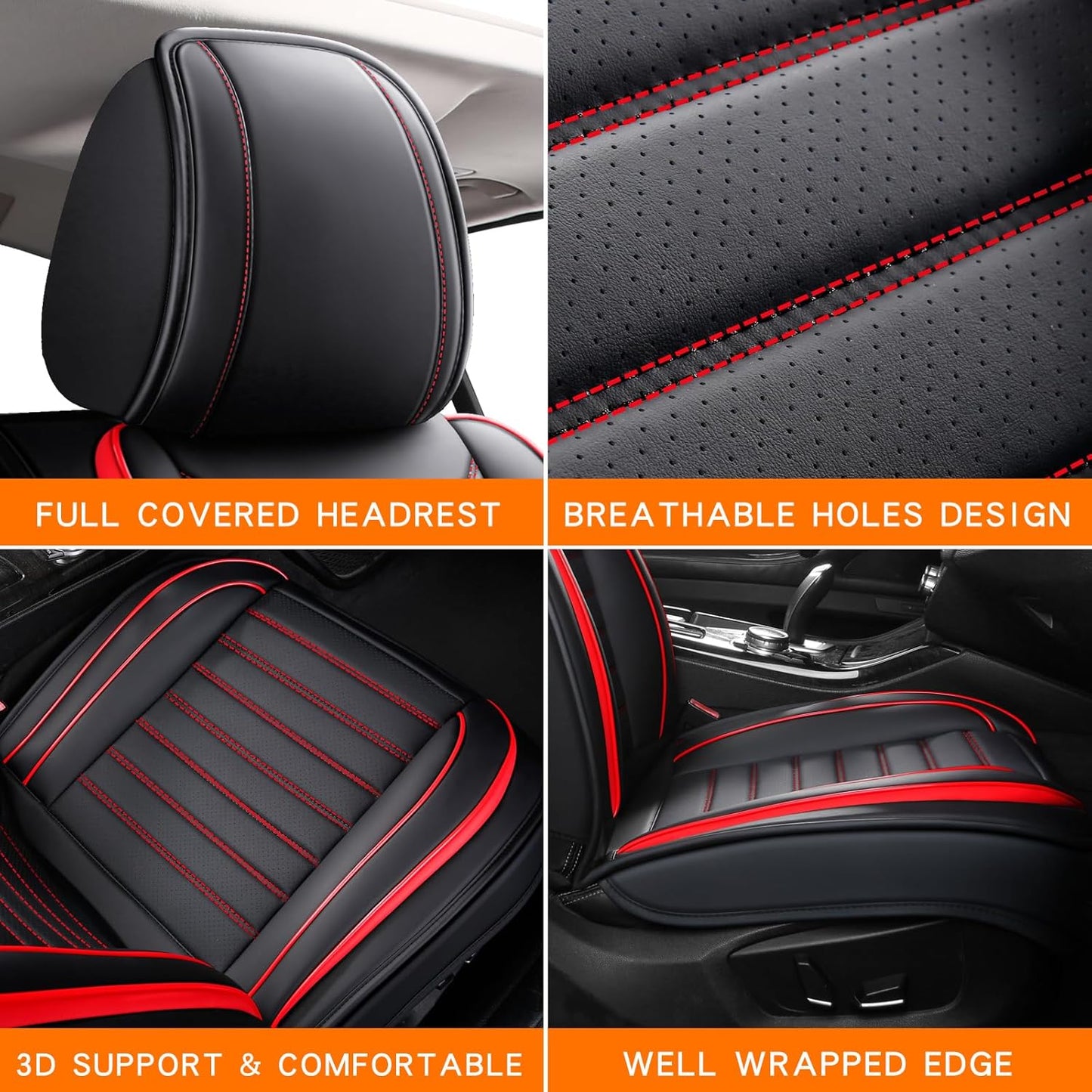 Car Seat Covers Full Set, Universal Faux Leather Car Seat Covers, Waterproof Breathable Automotive Seat Covers for Most Sedans SUV Trucks, Wine Red