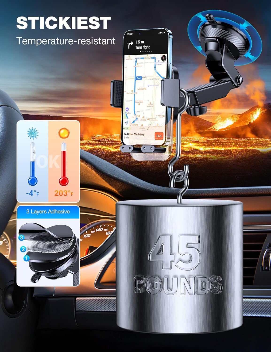 AKESEPE [Thick Cases Friendly [85+LBS Strongest Suction] Phone Holders for Your Car 2025 Upgraded Car Phone Holder Mount Truck Stand for Dashboard Windshield Vent for iPhone Samsung All Phones