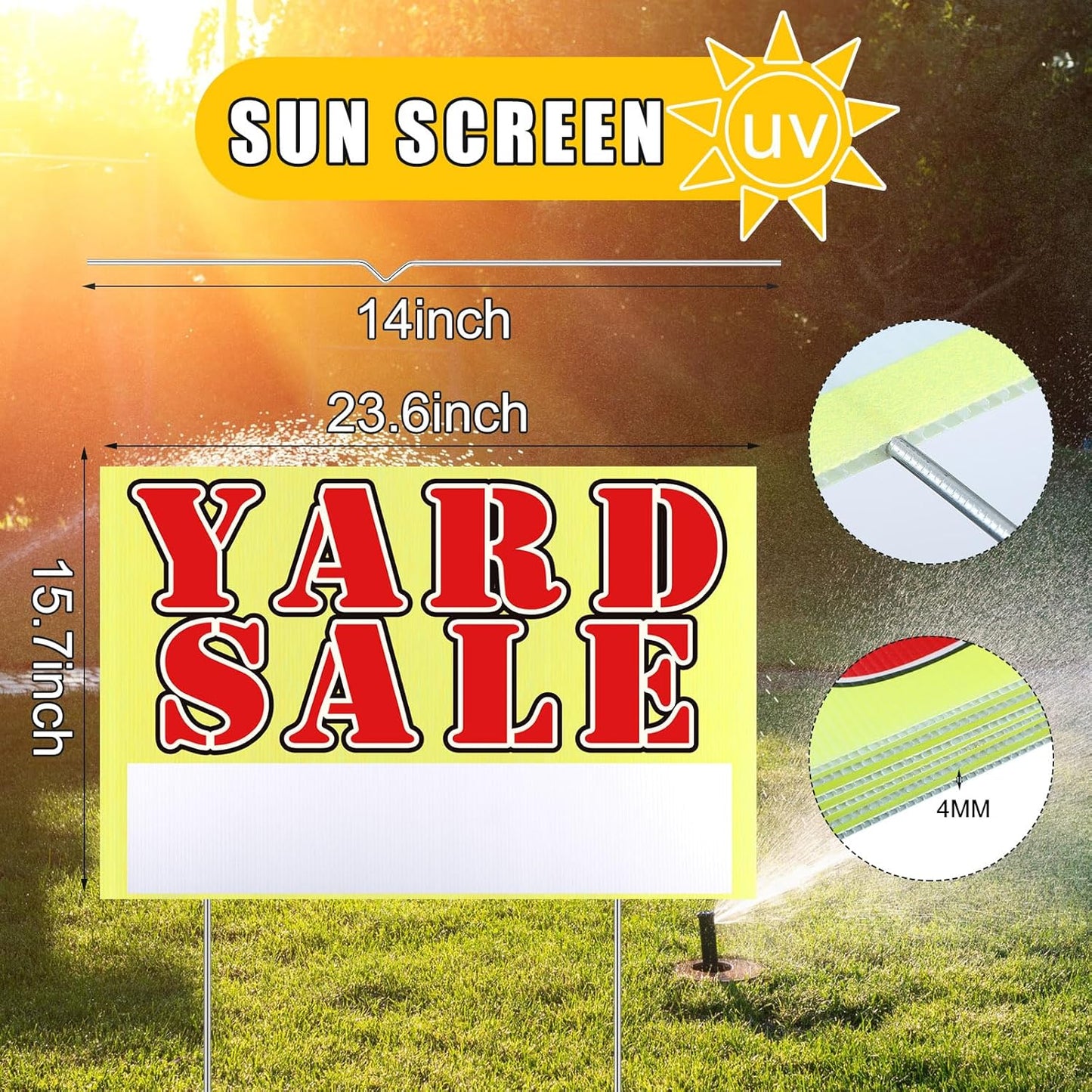 Marsui 3 Pcs Yard Sale Sign 23.6 x 15.7 Inch Double Sided Yard Sale Sign with Metal Stake and Directional Arrow for Outdoor