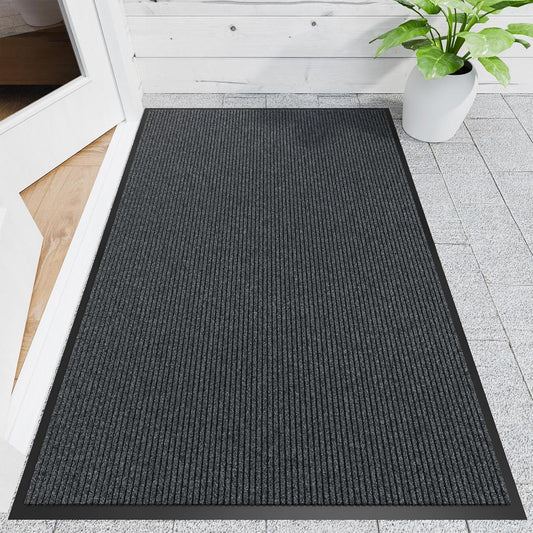Front Door Mat, 4' x 6' Heavy Duty Indoor Outdoor Door Mat for Entryway, Commercial Door Mats Entrance, Low Profile Welcome Mats Non-Slip, Durable Rubber Backing Entry Mat for Patio, Home