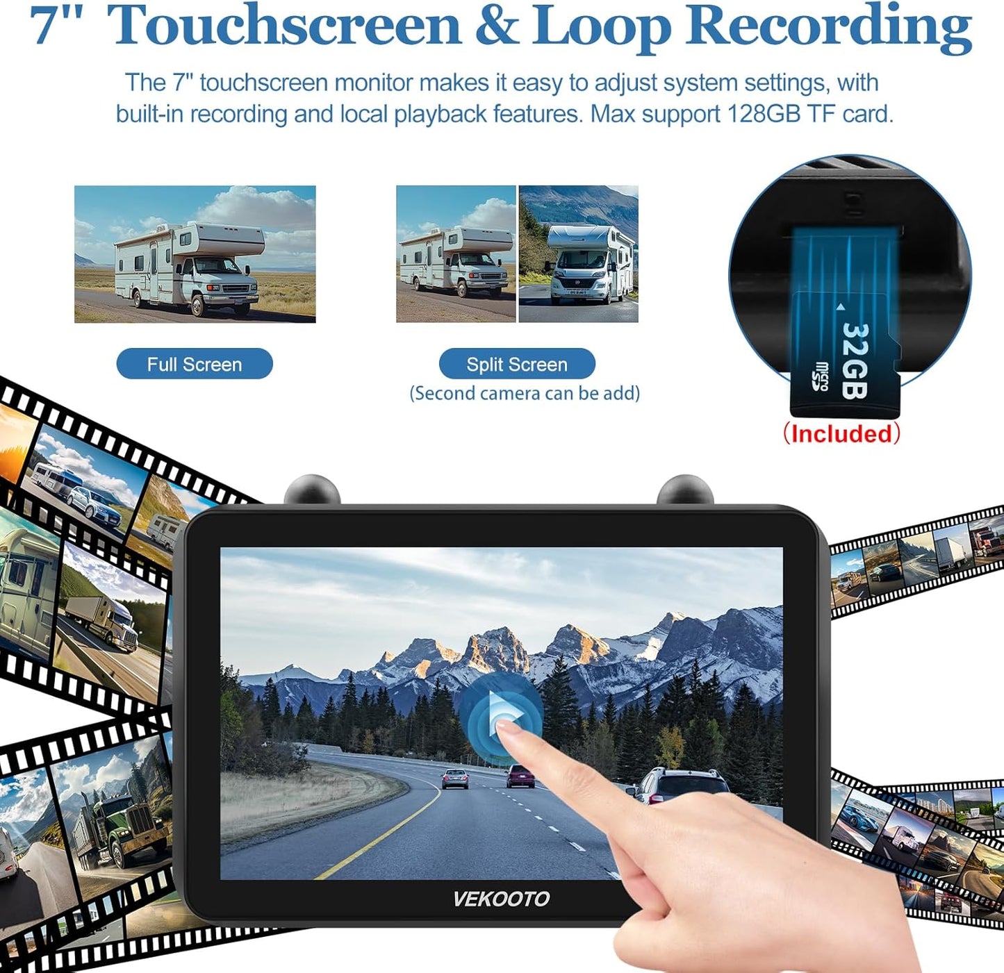 VEKOOTO Magnetic Solar Wireless Backup Camera VK7, 7'' IPS Touchscreen Monitor HD1080P No Wiring 15,000mAh Rechargeable Camera System for Hitching Gooseneck Horse Trailer RV Camper Car Truck