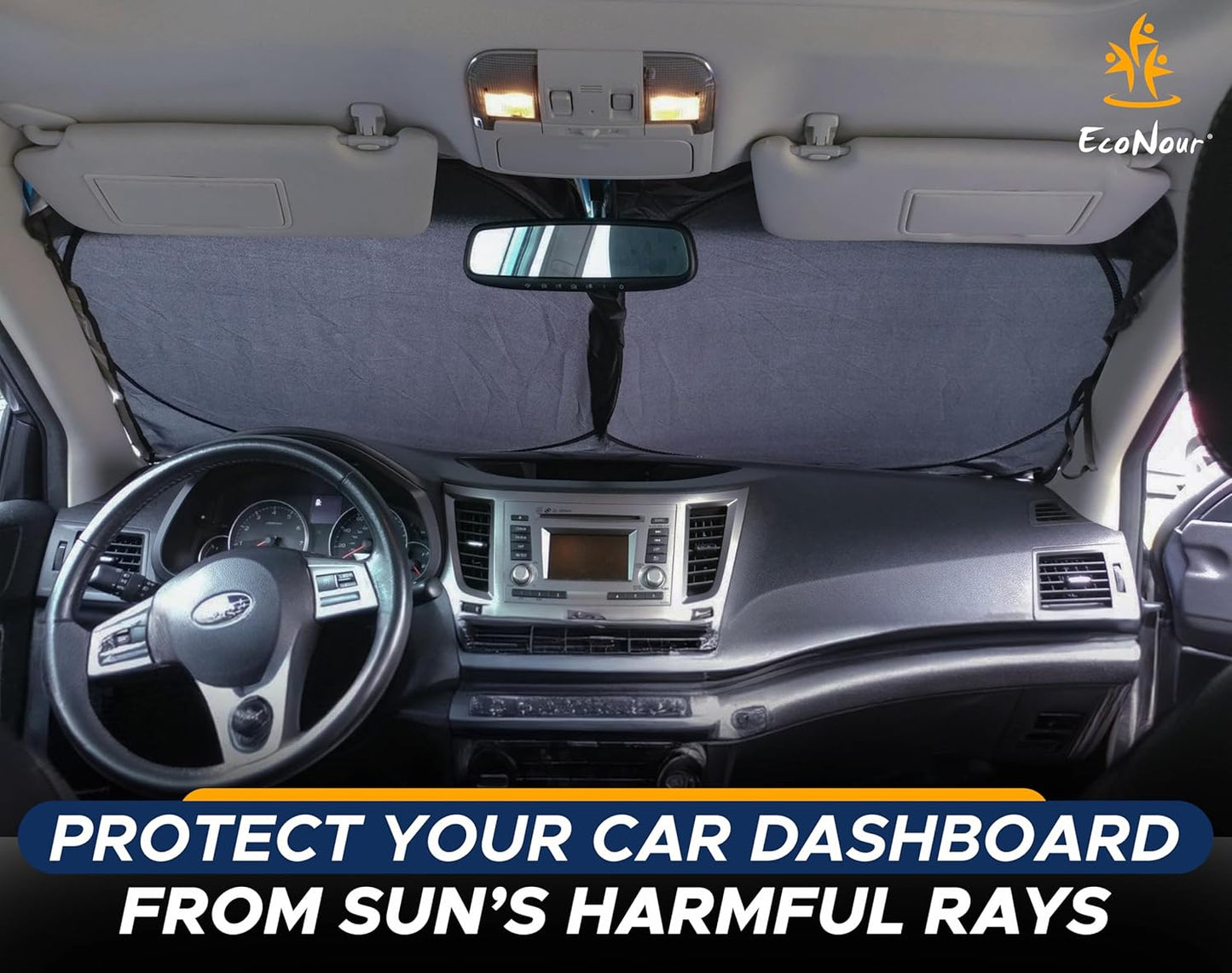 EcoNour Truck Windshield Sun Shade & Sun Block | Sun Shade for Windshield | Automotive Interior Accessories & Truck Window Shades for Heat & UV Protection | X-Large (69" x 35")