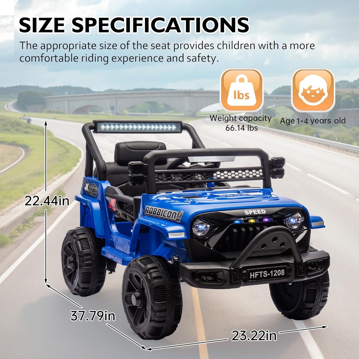 12V Ride on Electric Truck Car for Kids, 12V Kids Electric Vehicles w/Remote Control, Four-Wheel Suspension, USB, Bluetooth, Power Display, Lights, Battery Powered Ride on Toys for Boys Girls (Blue)