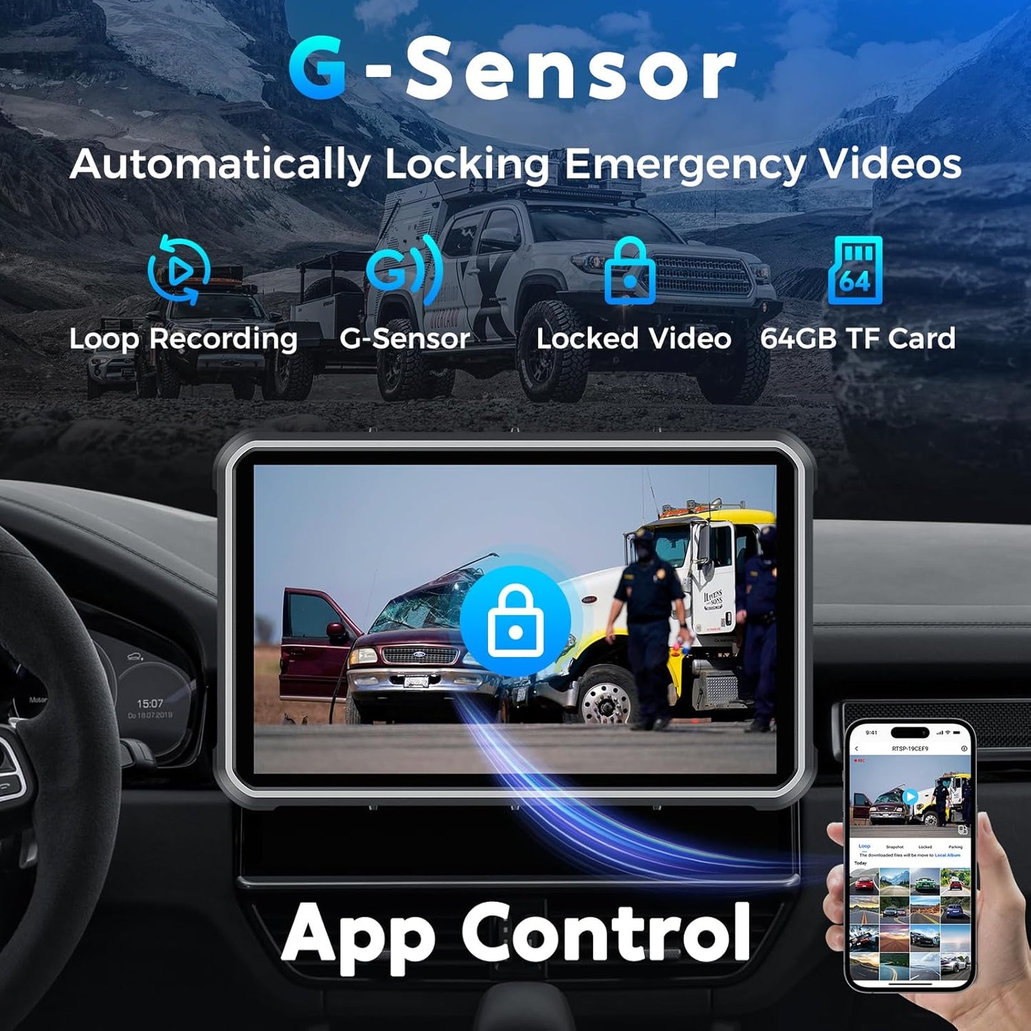 Portable Apple Carplay Screen for Car, 8" Wireless Android Auto Screen with 4K Dash Cam & 1080P Backup Camera, Secure Strong Bracket, Navigation, Bluetooth, Mirror Link, Fits All Vehicles