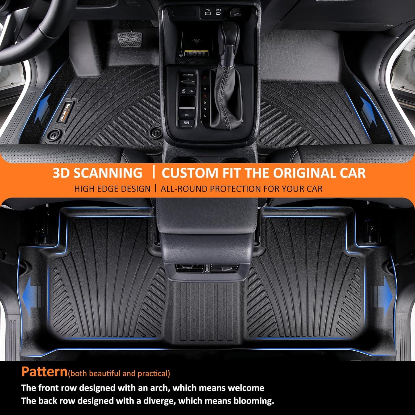 Binmotor-All Weather Floor Mats Cargo Liner Set for Kia Forte 2024 2023 2022-2019, GT丨GT-line丨LX丨 LXS Cargo Trunk Mat, Waterproof Car Mats for Kia Forte Accessories