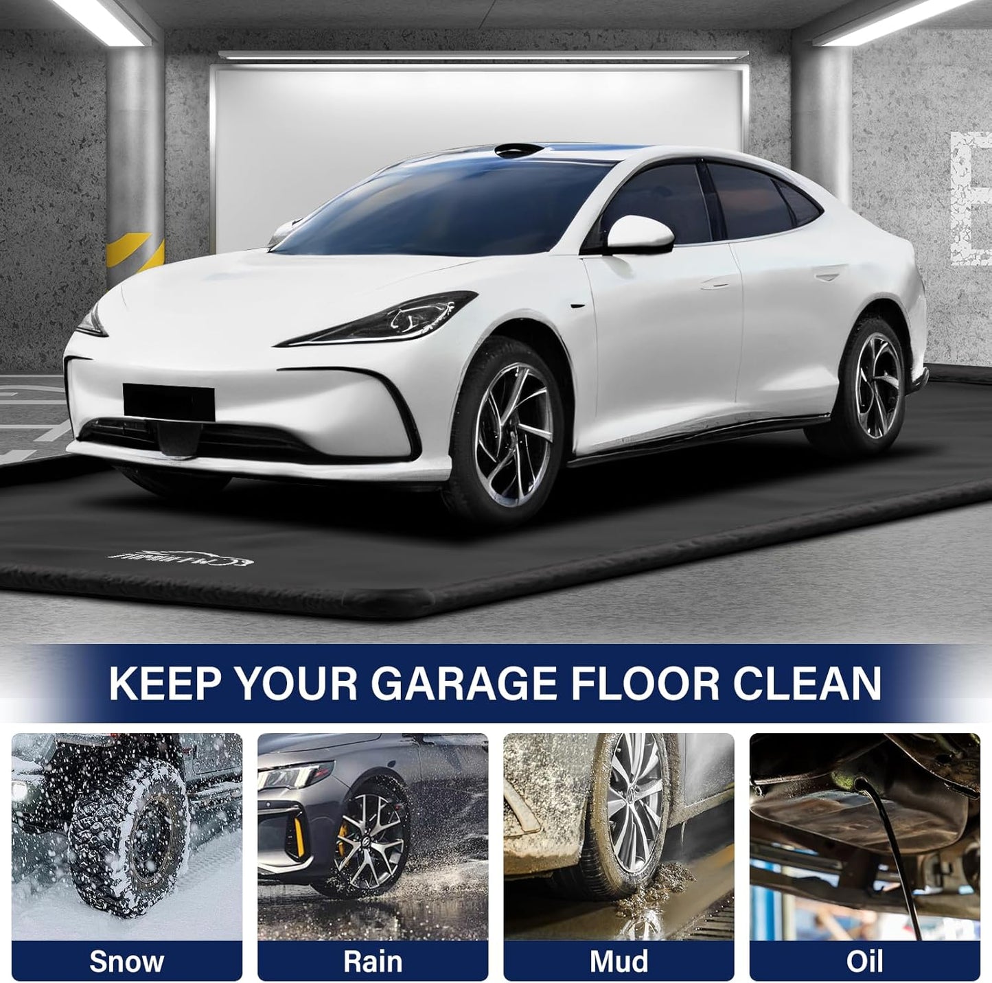 Garage Car Mat, Non-Slip Garage Floor Mat, Heavy Duty Waterproof Containment Mat for Snow Ice Water and Mud (7'9" x 16')