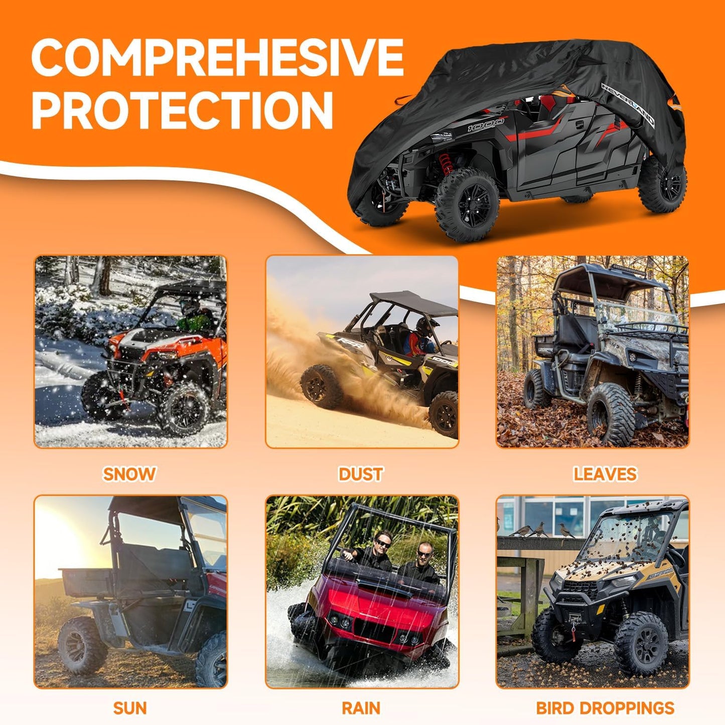 NEVERLAND UTV Cover Waterproof Outdoor - Oxford Cloth Compatible with Polaris Ranger RZR Yamaha Rhino Can-Am Commander Defender Honda Pioneer Sxs Teryx 2-3 Passenger Black (Up to 125”)