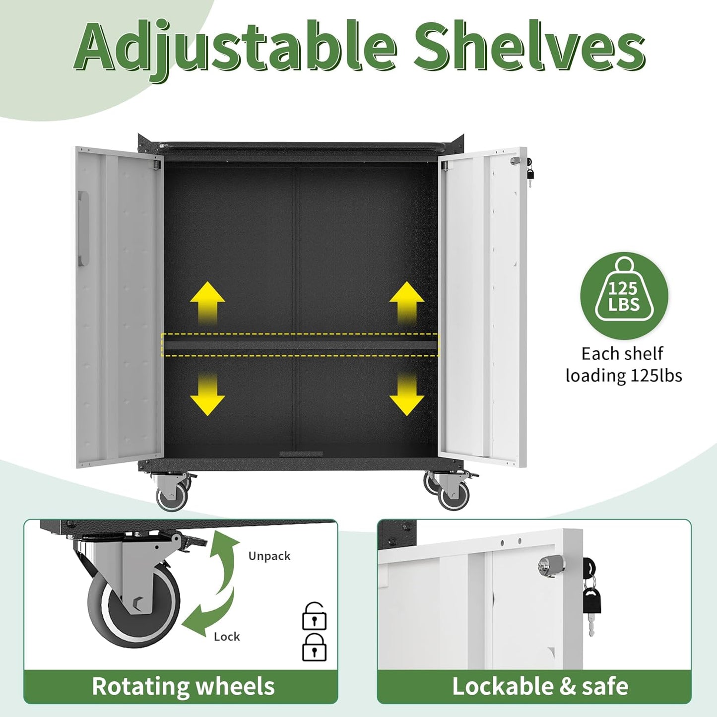 Metal Tool Cabinet,Garage Storage Cabinet System,Wall Cabinet & Locking Rolling Tool Cabinet with Doors and Adjustable Shelves,Steel Tool Cabinets for Home,Office (2 Pcs-StyleB, Black & Grey)