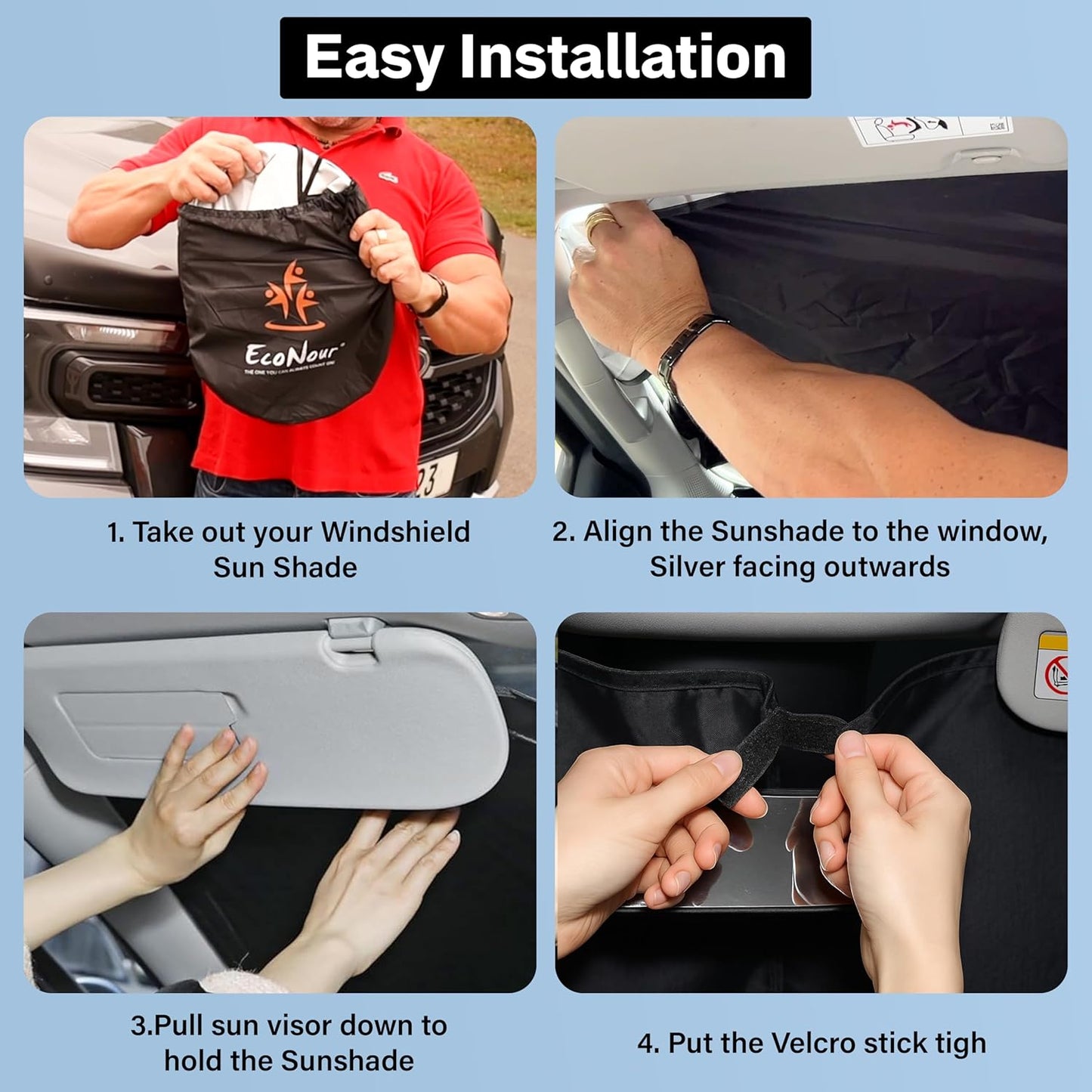 EcoNour Windshield Sun Shade Compatible for Volvo XC90 (2016–2025) | Front Window Shade for Luxury SUV | 4-Layer, 240T Sunshade Accessories | UV & Heat Blocker for XC90 Windshield