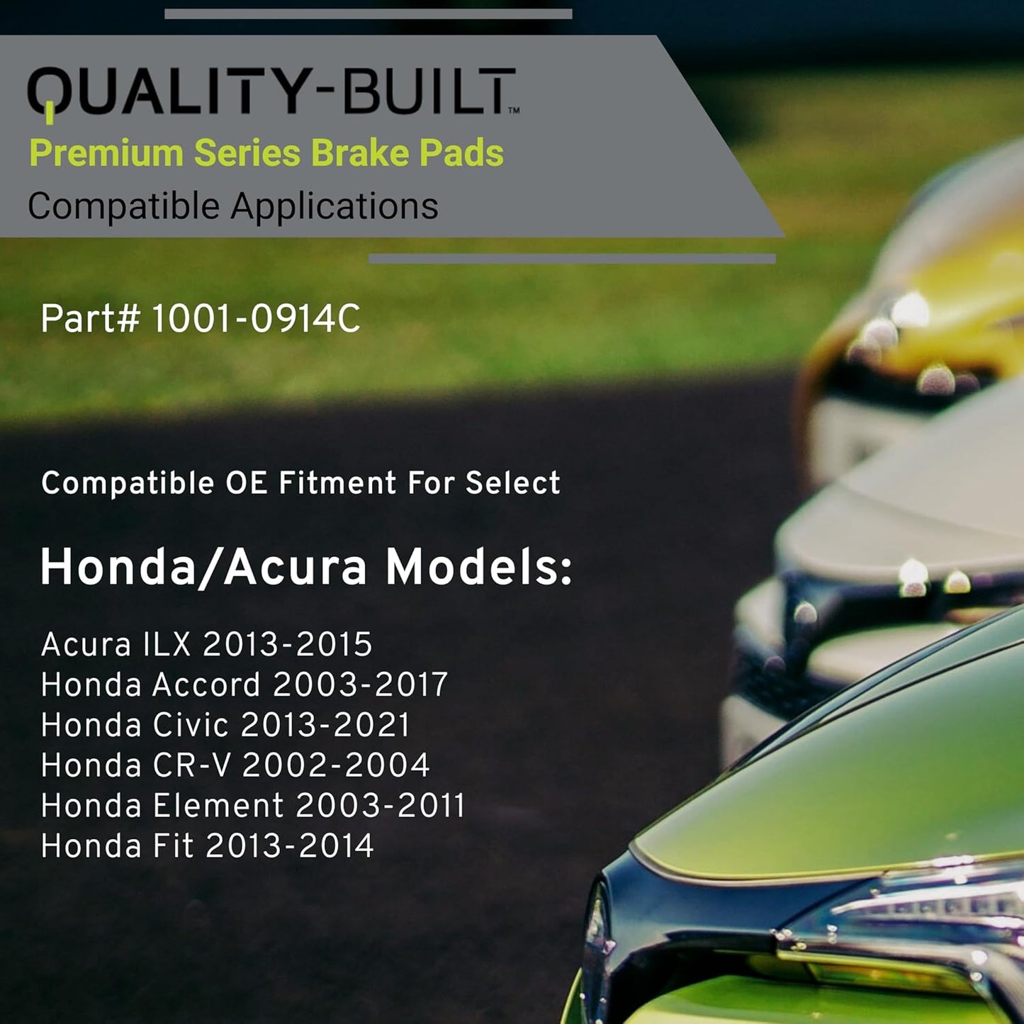 Premium Ceramic Front Brake Pads (1001-0914C) Compatible with Acura ILX 2015-2013, Honda Accord 2017-2003, Civic 2015-2013, Civic 2021-2017, CR-V 2004-2002, Element 2011-2003 & More