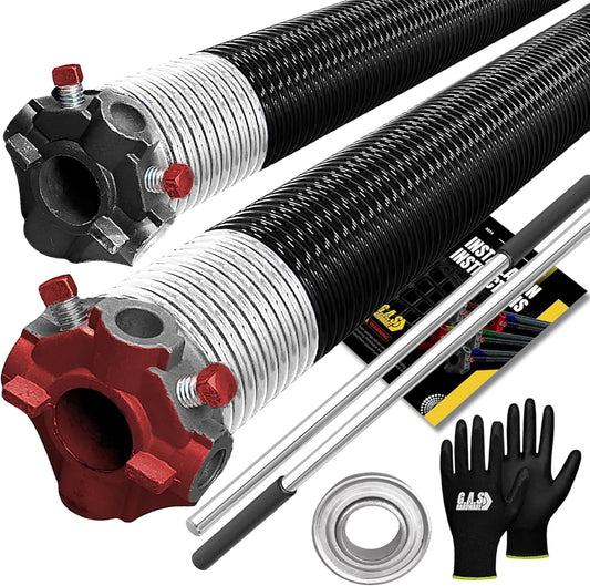 Garage Door Torsion Springs 218x2x28 Includes 1” Steel Bearing, Gloves, and Winding Bars for Left and Right Side of Garage Door Precision E-Coating 5-Year Warranty Minimum 30,000 Cycles (Pair)