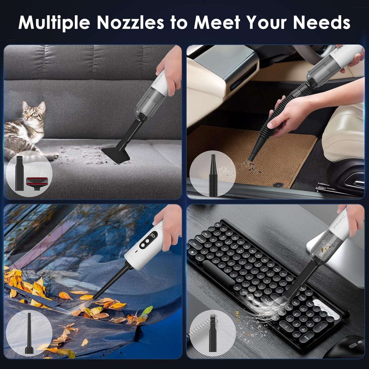 Mini Vacuum Cleaner Cordless 15000PA High Power,Handheld Car Vacuum, 5 in 1 Portable Vacuum for Car, Home & Pet Hair, Type-C Rechargeable, LED Display,Up to 30 Mins Runtime, Multi-Nozzles