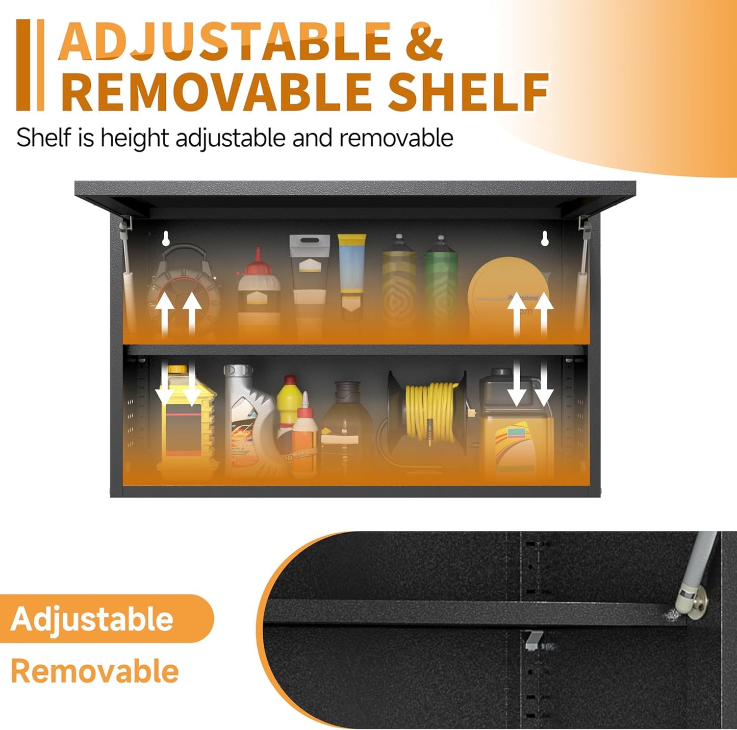 Metal Garage Wall Cabinet with Up-Flip Door, Black Float Tool Cabenit with Adjustable Shelf,Upper Storage Cabinets with Pegboard for Kitchen,Garage,Workshop,Warehouse (19.7" H,Black)