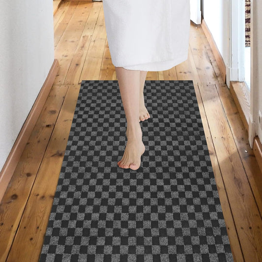 Custom Size Backed Non-Slip Area Rugs Runner, Easy Clean, Waterproof Runner Rugs for Hallway Entryway, Kitchen, Laundry, 4FT x 28FT, Gray Checkered