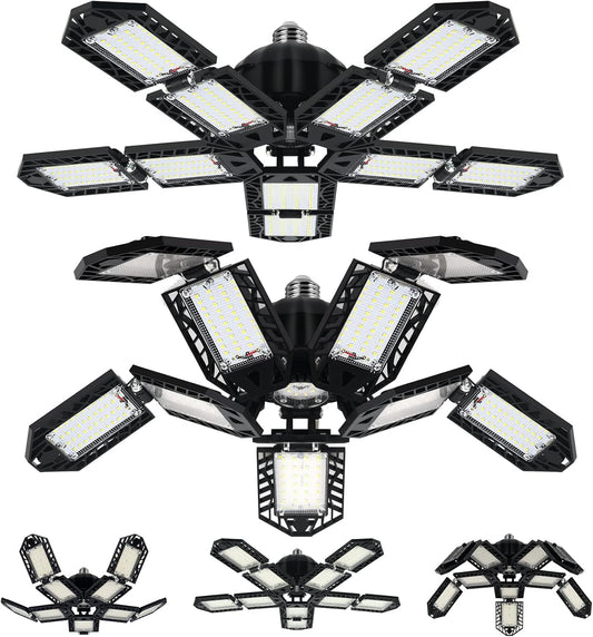 LED Garage Lights Bulb 10+1 Panels 2 Pack -200W, 20000LM 6500K Led Shop Light with 6+1 Deformable Panels, Ceiling Lights for Basement Barn Light Garage