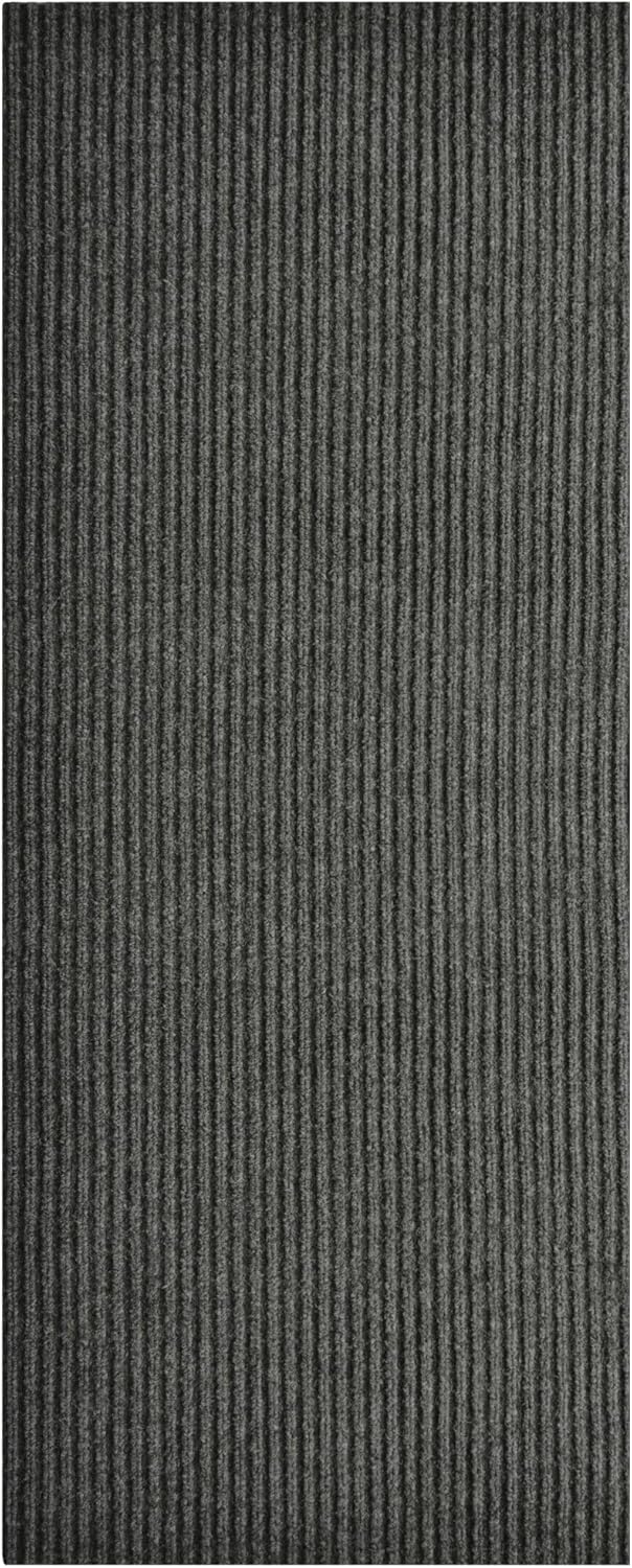 iCustomRug Spartan Weather Warrior Indoor/Outdoor Utility Ribbed Carpet Runner with Non-Slip Thermoplastic Rubber Backing, 3ft X 14ft in Charcoal