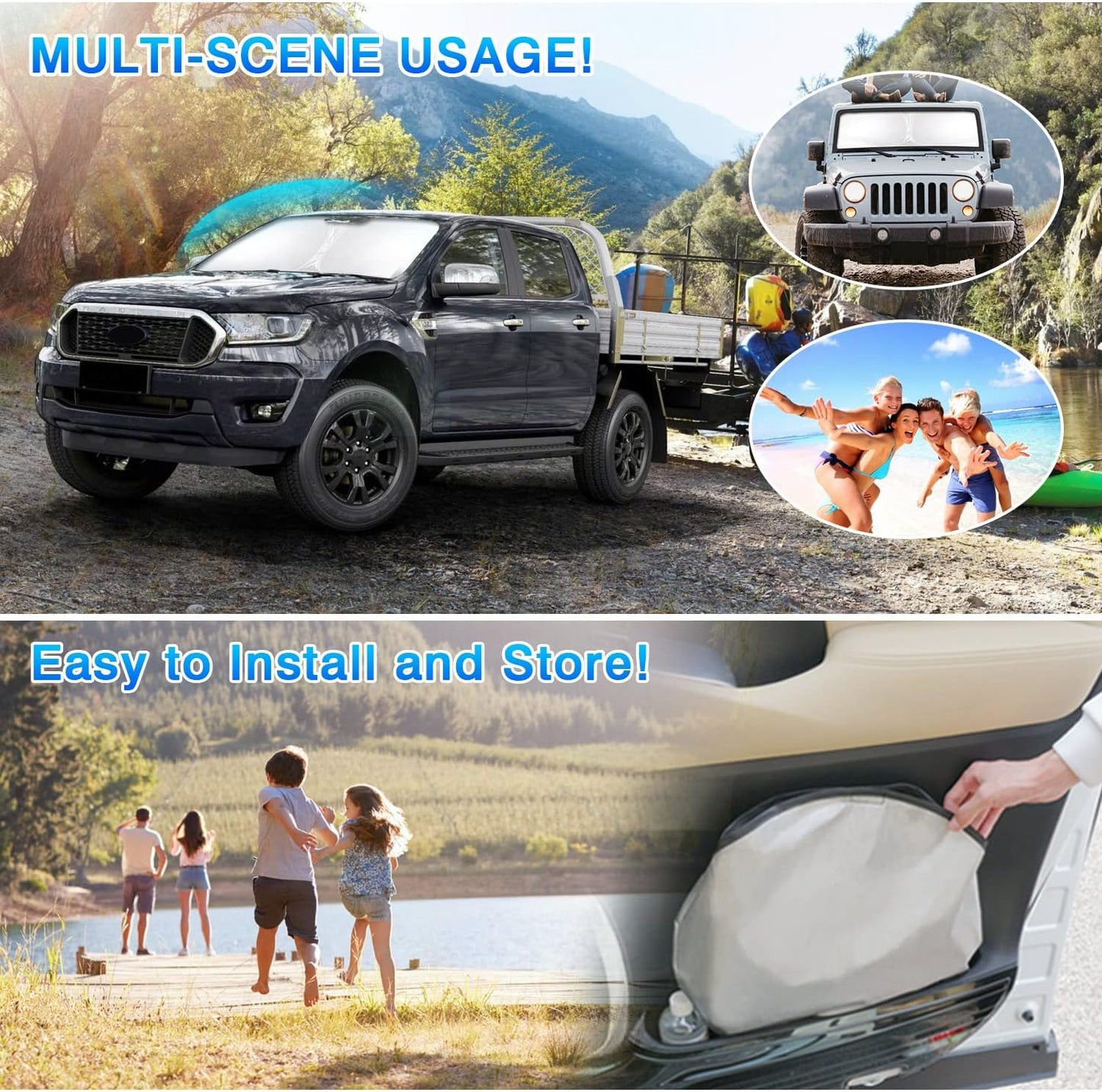 T TGBROS Windshield Sun Shade for Toyota Venza 2021-2024 Accessories Front Windshield Sun Shade Foldable Sunshade Protector Sun Shield Sun Visor Protector Sunscreen Polyester Cover Block