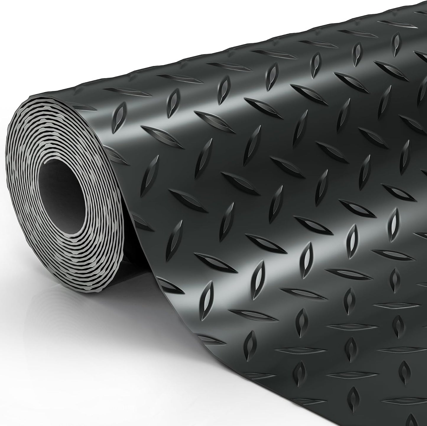 4x6 FT Garage Floor Mat, Thickned Diamond Plate Garage Flooring Roll 24sqtt PVC Rubber Trailer Mat Non-Slip Floor Protector for Garage, Home Gym, Basement, Golf Cart, Black