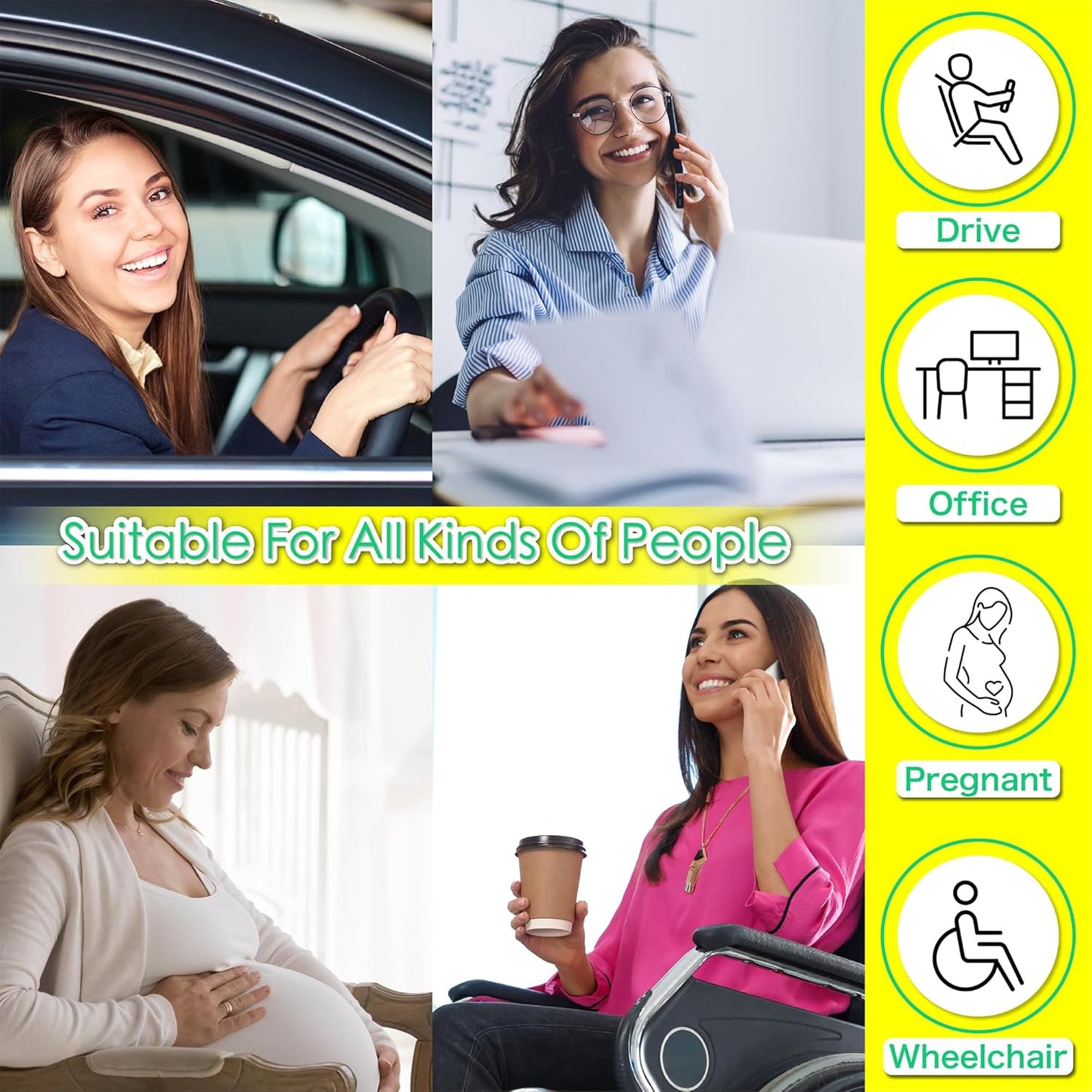 kingphenix Car Seat Cushion with Lumbar Support Pillow: Enhanced Comfort Memory Foam Design for Pain Relief, Ideal for Drivers and Office Use - Ergonomic Lumbar Comfort for Long Sitting - Brown