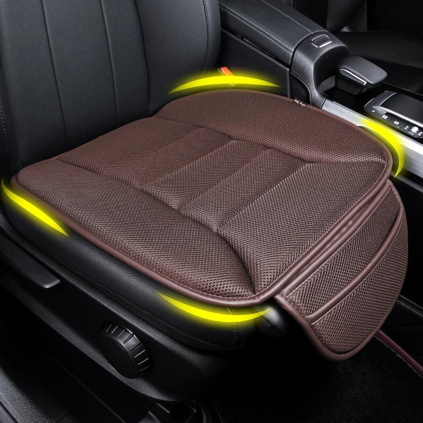 Premium Car Seat Cushion, Driver Cushion with Comfort Memory Foam & Non-Slip Rubber Bottom, Car Seat Pad Works with 95% of Vehicles and Office Chair or Home - 4D Brown