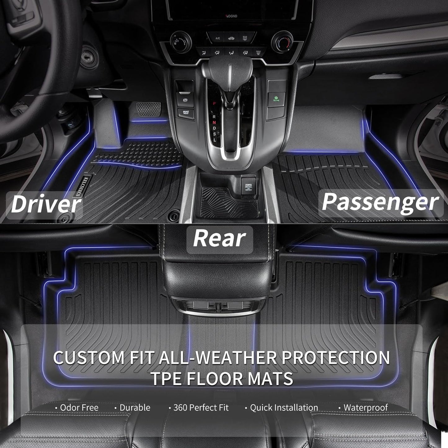 KELCSEECS Floor Mats Custom for Honda Civic & Civic Si 2012-2015 Only Sedan (Not Coupe) Car Mats All Weather Guard TPE Automotive Liners Front& Rear Row Full Set Accessories Black