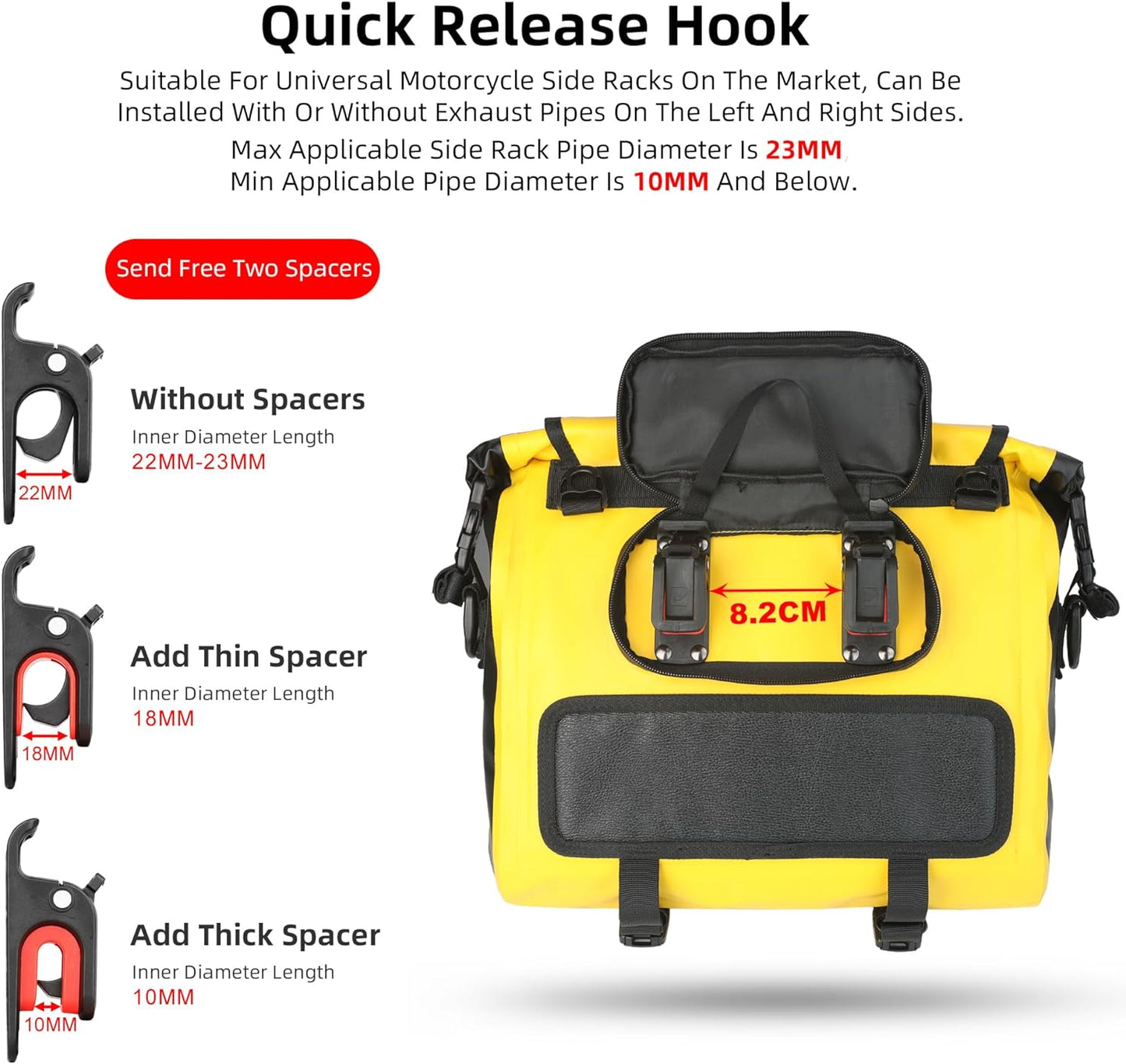 Rhinowalk Motorcycle Saddlebags, Waterproof Saddlebags, Quick Release 15L Single Side Hanging Bag Motorcycle Accessories