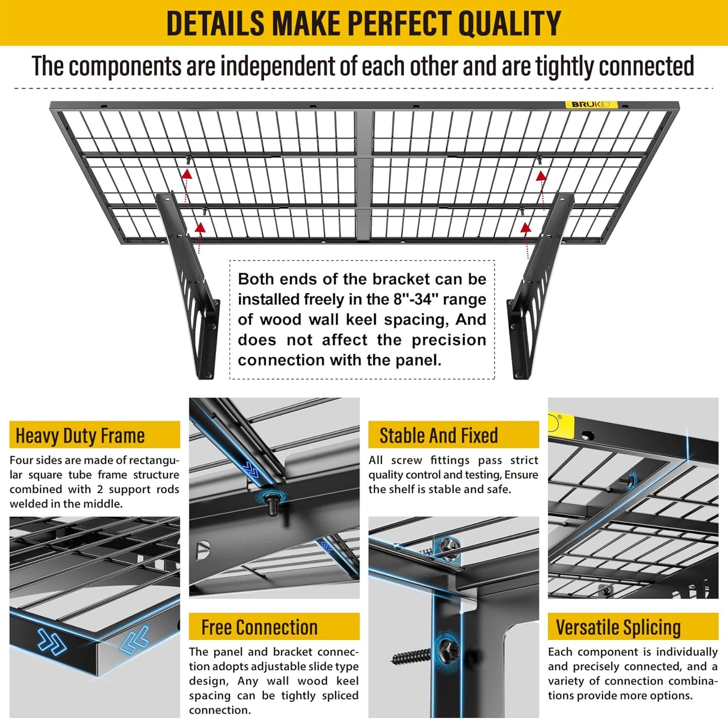 2x3ft Adjustable Rail Wall Garage Storage Shelf, Tool Room, Supermarket Wall Storage Shelving Rack (1 Pack-Black)