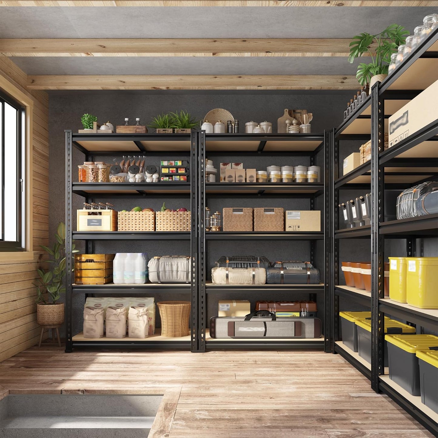 Set of 2 Storage Shelves, 27.7"W Metal Shelving 2010LBS Garage Shelving Heavy Duty Garage Shelves Adjustable Metal Shelf for Pantry Kitchen Closet Basement Warehouse 11.9"D × 27.7"W × 60"H