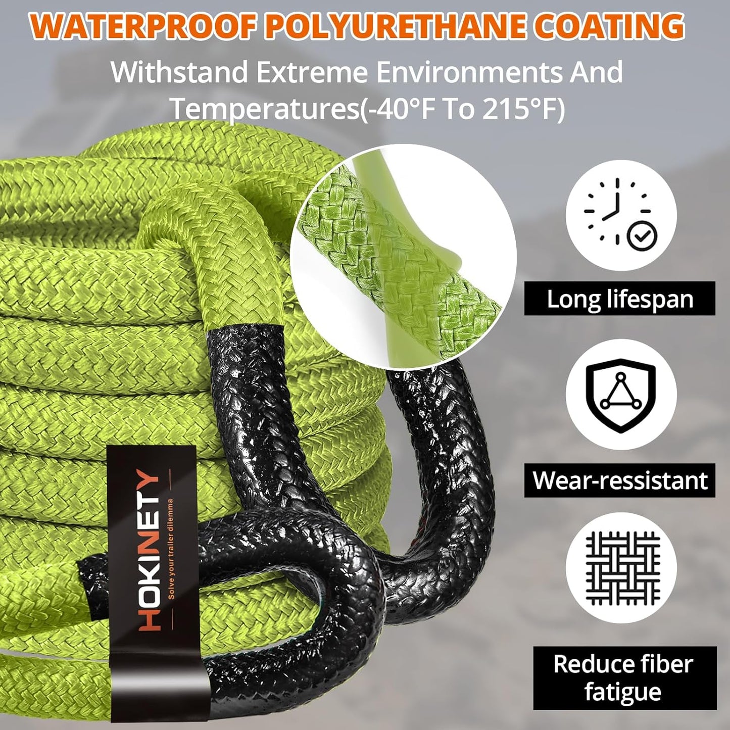 Kinetic Recovery Tow Rope 1-1/8" x20ft Offroad Snatch Strap 48000lbs Heavy Duty Towing Straps Kit for Trucks SUV UTV ATV Tractor Car Jeep - Solid ArmyGreen