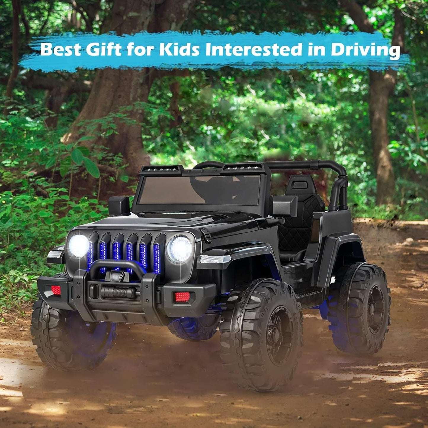 INFANS Kids Ride on Car Truck with 2.4G Remote Control, 12V Battery Powered Electric Cars for Kids w/3 Speeds, Battery Display, LED Lights, Safety Belt, Music & Horn, Bluetooth/FM/USB (Jet Black)