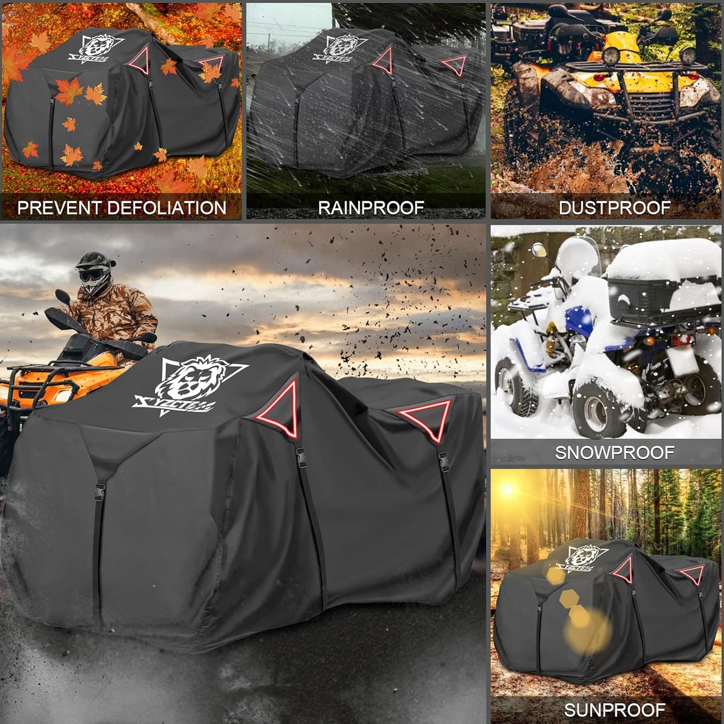 XYZCTEM Premium ATV Cover,Outdoor Protection Against Water, UV, Wind. Quad Cover for Can-am,Suzuki,Kawasaki, Honda, Yamaha, Polaris,and More.4 Wheeler Accessories with Thickened Straps(Black,88" L)