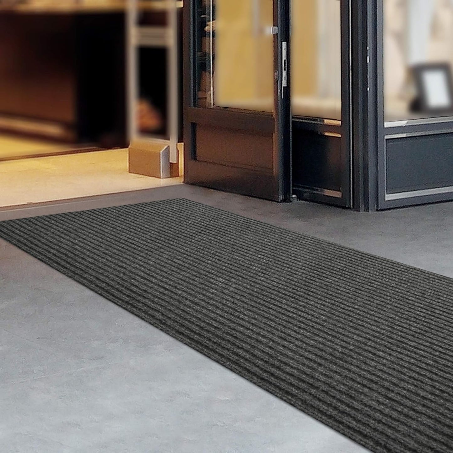 iCustomRug Spartan Weather Warrior Duty Indoor/Outdoor Utility Ribbed in 3ft,4ft,6ft Widths 70 Custom Sizes with Natural Non-Slip Rubber Backing 4'X74' in Charcoal
