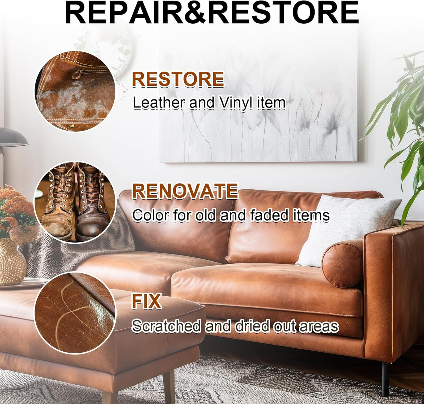 Leather Recoloring Balm Set,Leather Cleaner Restore Conditioner Mink Oil for Leather Repair Kit for Furniture Couches -Revives Repairs Scratches Leather Dye Furniture Polish (Dark Gray)